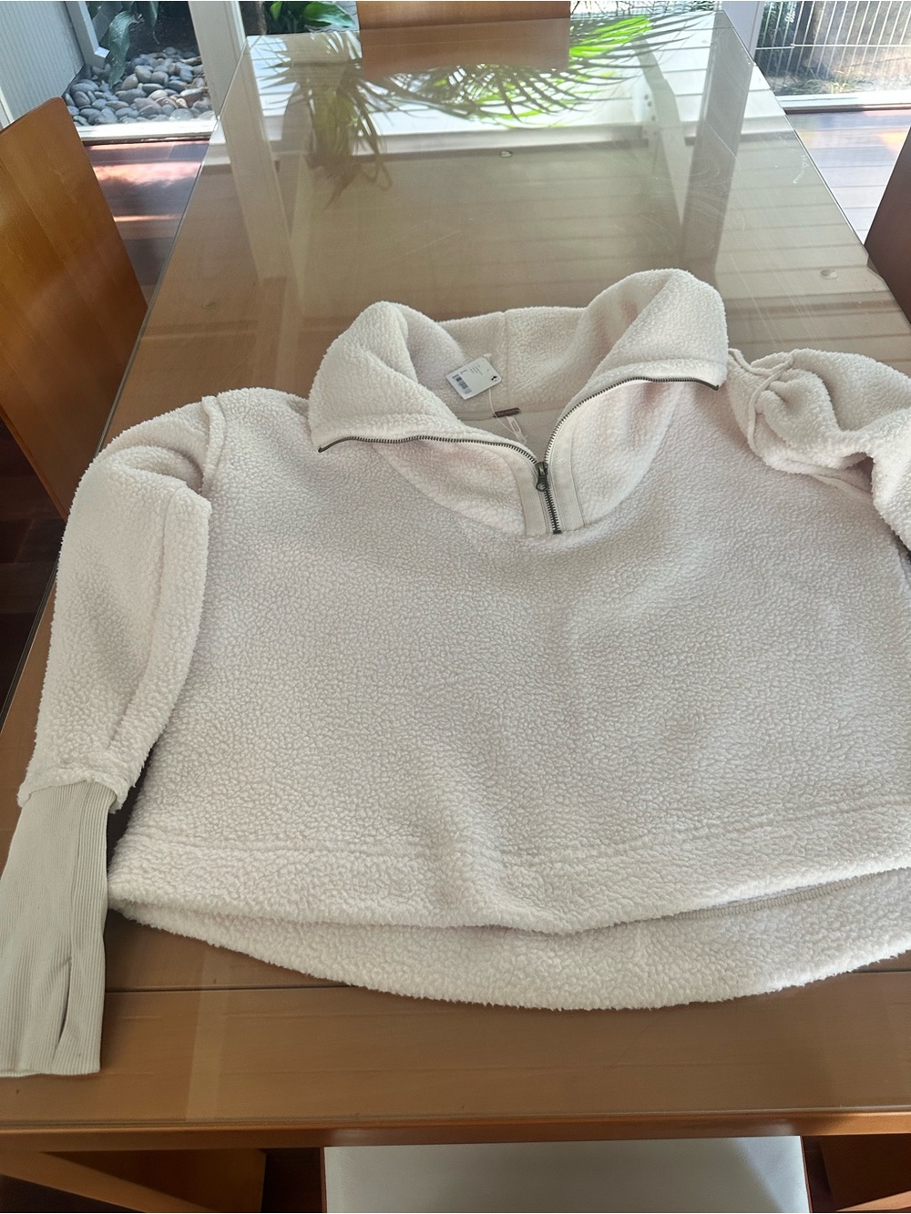 Free People Cream Sherpa Half-Zip Pullover